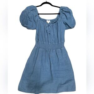 Cloth & Stone blue puff sleeve dress with pockets small